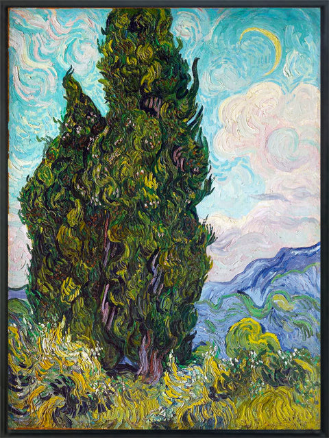 Framed Canvas Cypresses;1889 by Vincent Van Gogh Wall Art