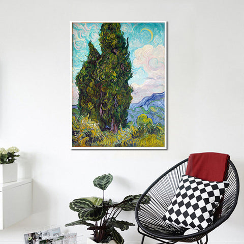 Framed Canvas Cypresses;1889 by Vincent Van Gogh Wall Art