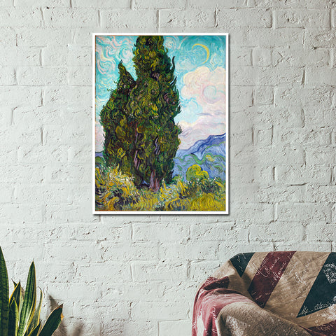 Framed Canvas Cypresses;1889 by Vincent Van Gogh Wall Art