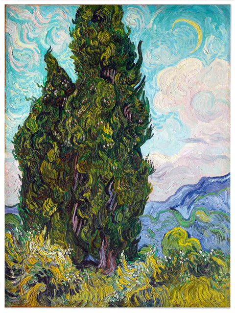 Framed Canvas Cypresses;1889 by Vincent Van Gogh Wall Art