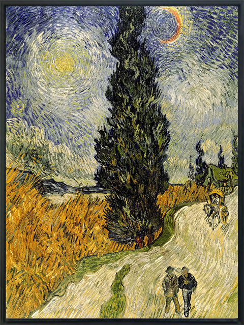 Framed Canvas Road with Cypress and Star by Vincent Van Gogh Wall Art
