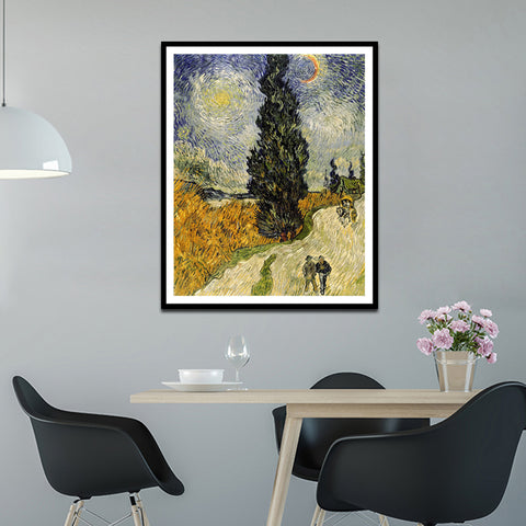 Framed Canvas Road with Cypress and Star by Vincent Van Gogh Wall Art