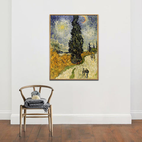 Framed Canvas Road with Cypress and Star by Vincent Van Gogh Wall Art