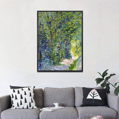 Framed Canvas path in woodland by Vincent Van Gogh Wall Art