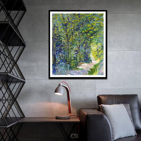 Framed Canvas path in woodland by Vincent Van Gogh Wall Art
