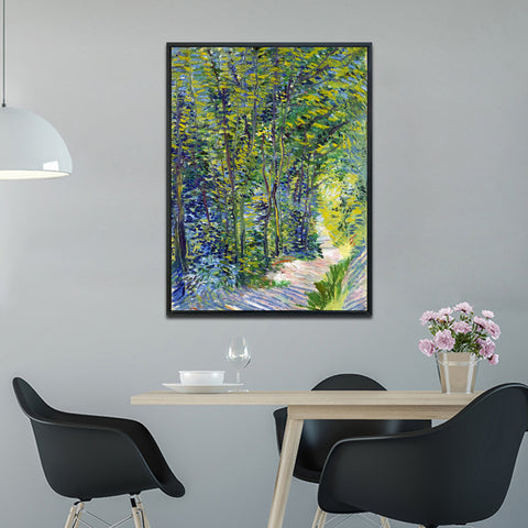 Framed Canvas path in woodland by Vincent Van Gogh Wall Art