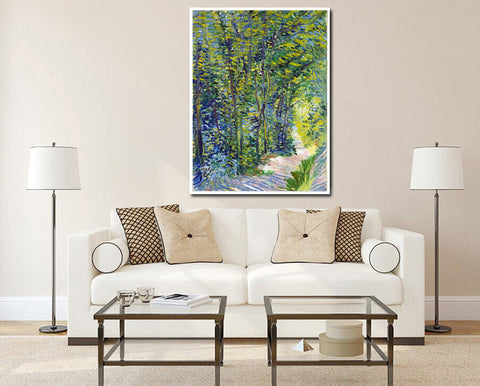 Framed Canvas path in woodland by Vincent Van Gogh Wall Art