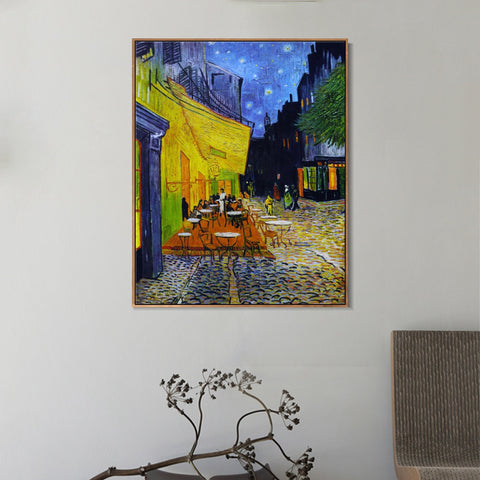 INVIN ART 100% Hand Painted Framed Canvas The Cafe Terrace on the Place de Forum in Arles at Night, 1888 by Vincent Van Gogh,Famous Oil Paintings Reproduction Art