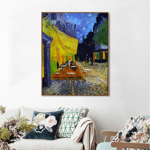 INVIN ART 100% Hand Painted Framed Canvas The Cafe Terrace on the Place de Forum in Arles at Night, 1888 by Vincent Van Gogh,Famous Oil Paintings Reproduction Art