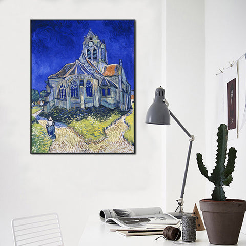 Framed Canvas Church at Auvers (aka The Church at Auvers);1890 by Vincent Van Gogh Wall Art