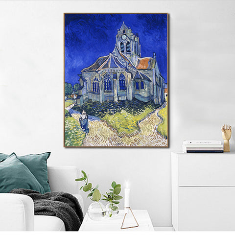 Framed Canvas Church at Auvers (aka The Church at Auvers);1890 by Vincent Van Gogh Wall Art