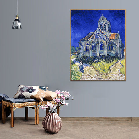 Framed Canvas Church at Auvers (aka The Church at Auvers);1890 by Vincent Van Gogh Wall Art