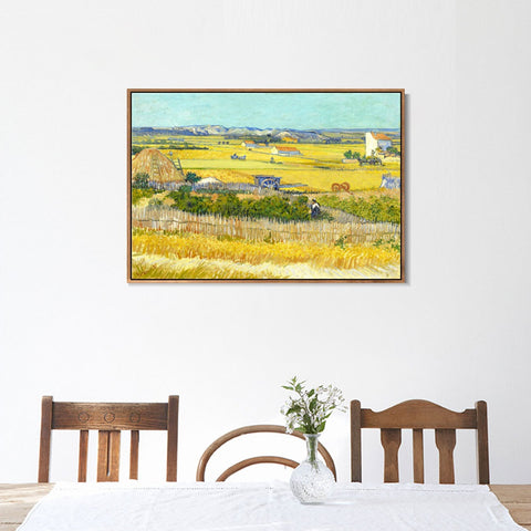INVIN ART 100% Hand Painted Framed Canvas Harvest Landscape with Blue Cart, 1888 by Vincent Van Gogh,Famous Oil Paintings Reproduction Modern Artwork Wall Art