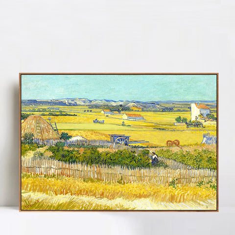 INVIN ART 100% Hand Painted Framed Canvas Harvest Landscape with Blue Cart, 1888 by Vincent Van Gogh,Famous Oil Paintings Reproduction Modern Artwork Wall Art