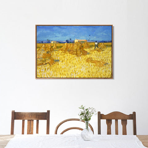 INVIN ART 100% Hand Painted Framed Canvas Harvest in Provence by Vincent Van Gogh,Famous Oil Paintings Reproduction Modern Artwork Wall Art