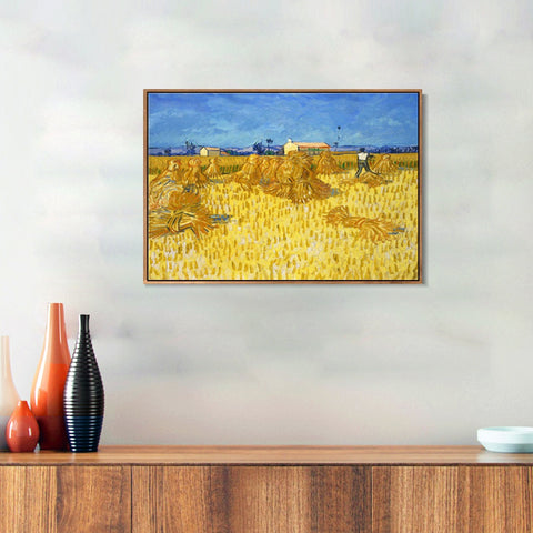 INVIN ART 100% Hand Painted Framed Canvas Harvest in Provence by Vincent Van Gogh,Famous Oil Paintings Reproduction Modern Artwork Wall Art