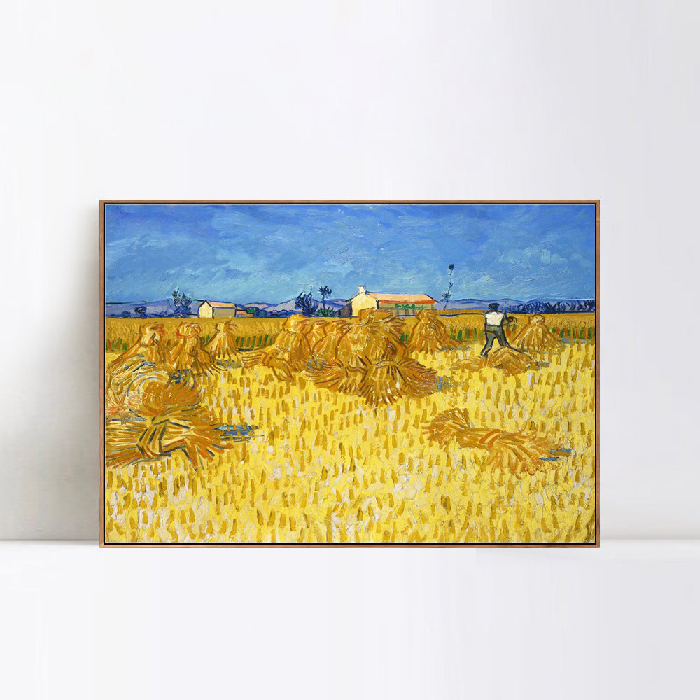 INVIN ART 100% Hand Painted Framed Canvas Harvest in Provence by Vincent Van Gogh,Famous Oil Paintings Reproduction Modern Artwork Wall Art