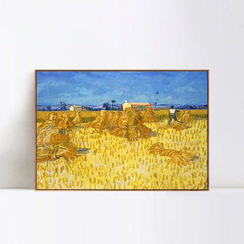 INVIN ART 100% Hand Painted Framed Canvas Harvest in Provence by Vincent Van Gogh,Famous Oil Paintings Reproduction Modern Artwork Wall Art