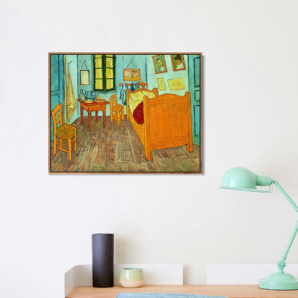 INVIN ART 100% Hand Painted Framed Canvas Vincent's Bedroom in Arles by Vincent Van Gogh,Famous Oil Paintings Reproduction Modern Artwork Wall Art