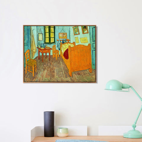 INVIN ART 100% Hand Painted Framed Canvas Vincent's Bedroom in Arles by Vincent Van Gogh,Famous Oil Paintings Reproduction Modern Artwork Wall Art