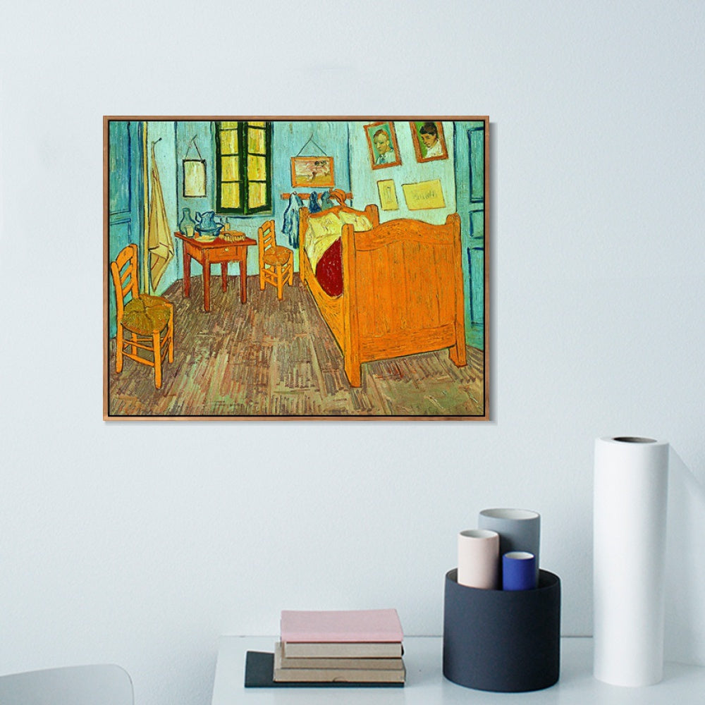 INVIN ART 100% Hand Painted Framed Canvas Vincent's Bedroom in Arles by Vincent Van Gogh,Famous Oil Paintings Reproduction Modern Artwork Wall Art