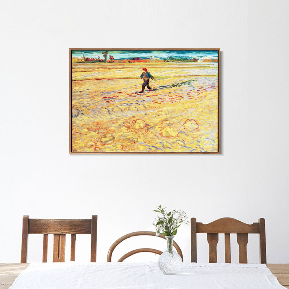 INVIN ART 100% Hand Painted Framed Canvas The Sower by Vincent Van Gogh,Famous Oil Paintings Reproduction Modern Artwork Wall Art