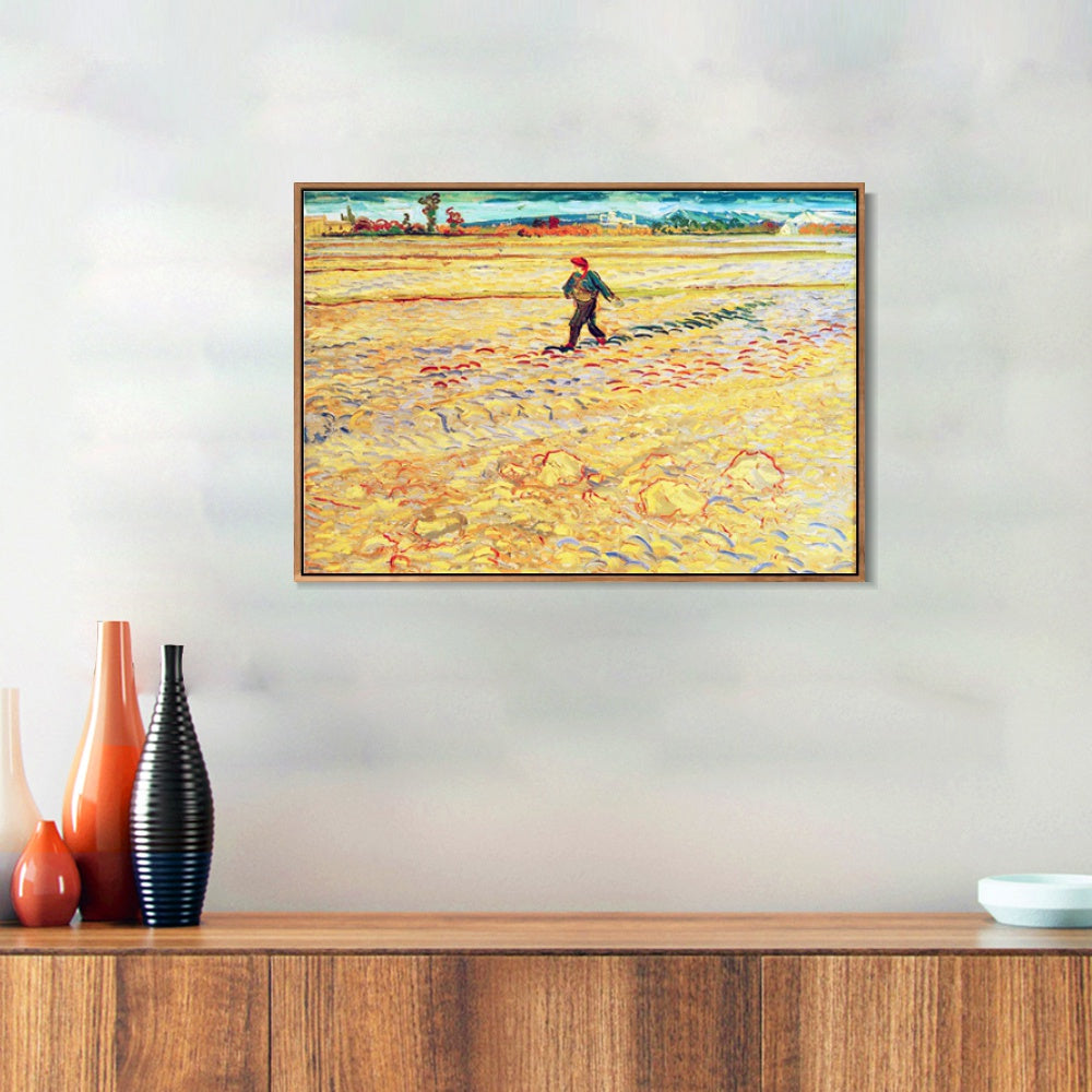 INVIN ART 100% Hand Painted Framed Canvas The Sower by Vincent Van Gogh,Famous Oil Paintings Reproduction Modern Artwork Wall Art