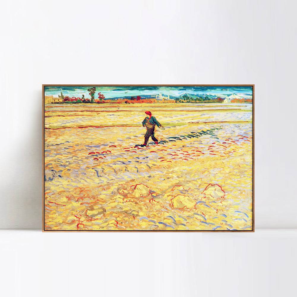 INVIN ART 100% Hand Painted Framed Canvas The Sower by Vincent Van Gogh,Famous Oil Paintings Reproduction Modern Artwork Wall Art