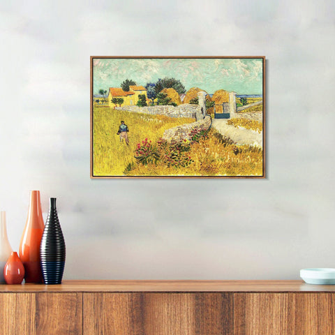 INVIN ART 100% Hand Painted Framed Canvas Farmhouse in Provence, 1888 by Vincent Van Gogh,Famous Oil Paintings Reproduction Modern Artwork Wall Art