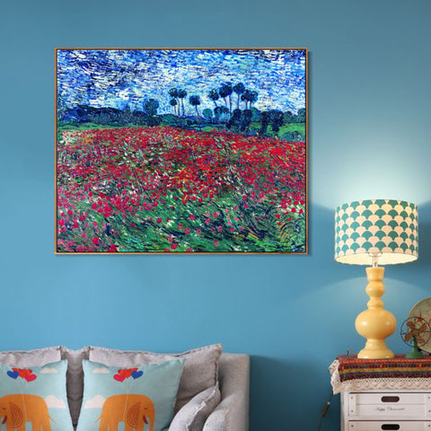 INVIN ART 100% Hand Painted Framed Canvas Fields with Poppies, 1890 by Vincent Van Gogh,Famous Oil Paintings Reproduction Modern Artwork Wall Art