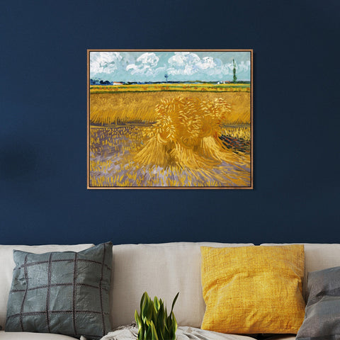 INVIN ART 100% Hand Painted Framed Canvas Wheat Field with Sheaves, 1888 by Vincent Van Gogh,Famous Oil Paintings Reproduction Modern Artwork Wall Art