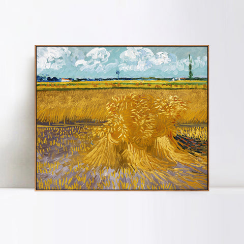 INVIN ART 100% Hand Painted Framed Canvas Wheat Field with Sheaves, 1888 by Vincent Van Gogh,Famous Oil Paintings Reproduction Modern Artwork Wall Art