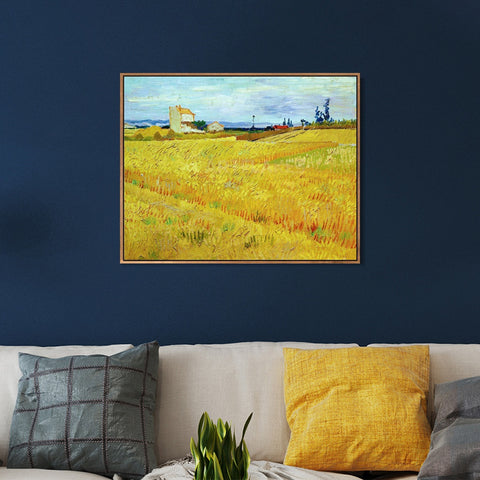 INVIN ART 100% Hand Painted Framed Canvas Wheat Field with Sheaves, 1888 2 by Vincent Van Gogh,Famous Oil Paintings Reproduction Modern Artwork Wall Art