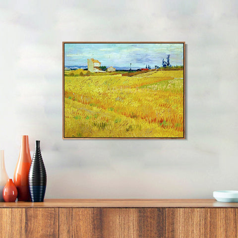 INVIN ART 100% Hand Painted Framed Canvas Wheat Field with Sheaves, 1888 2 by Vincent Van Gogh,Famous Oil Paintings Reproduction Modern Artwork Wall Art