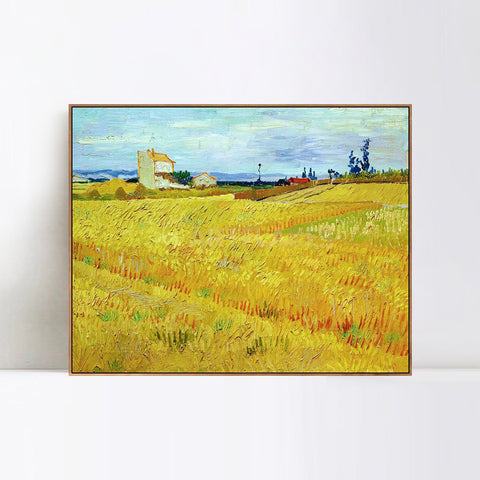 INVIN ART 100% Hand Painted Framed Canvas Wheat Field with Sheaves, 1888 2 by Vincent Van Gogh,Famous Oil Paintings Reproduction Modern Artwork Wall Art