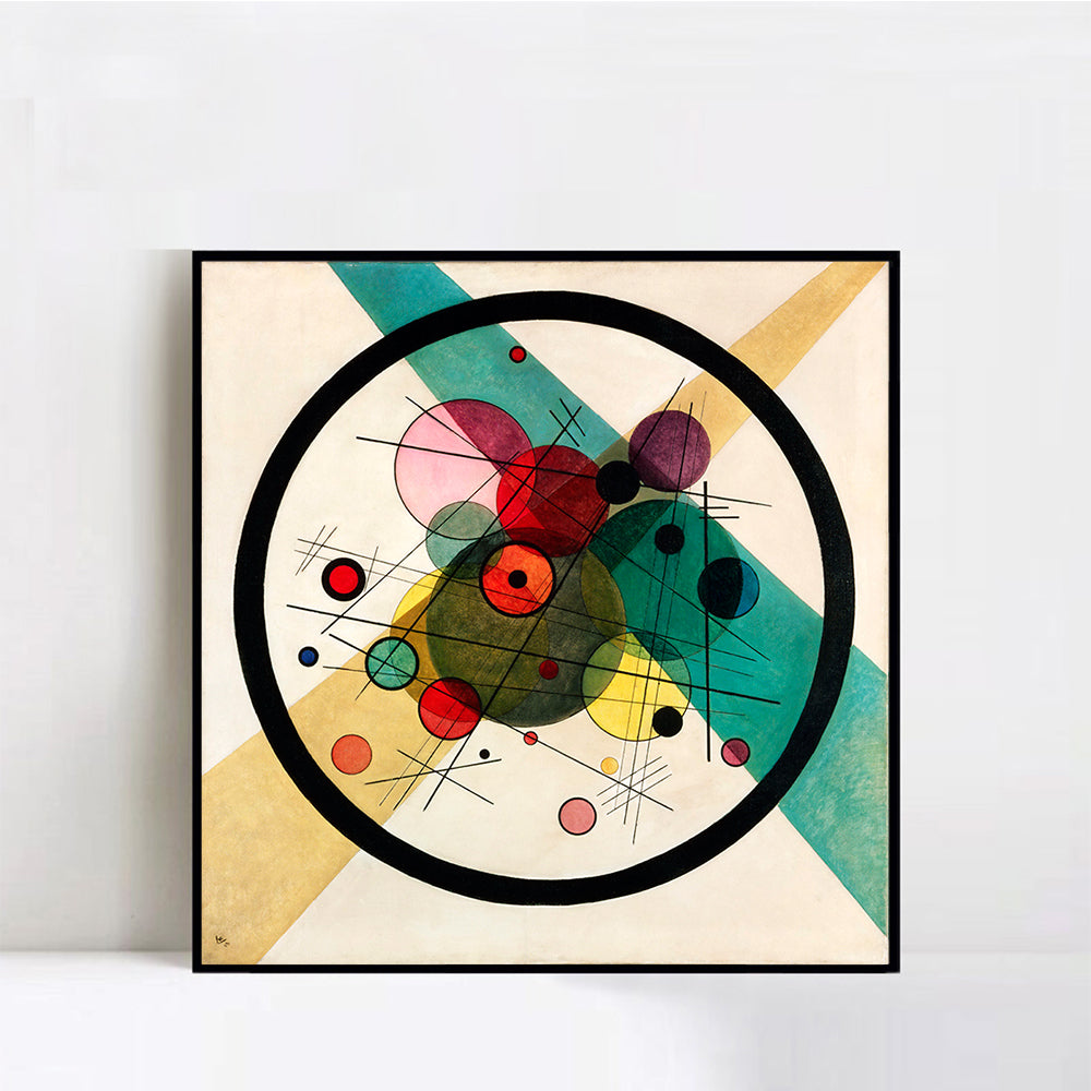 INVIN ART Framed Canvas Giclee Print Art Circles in Circle by Wassily Kandinsky Wall Art Living Room Home Office Decorations