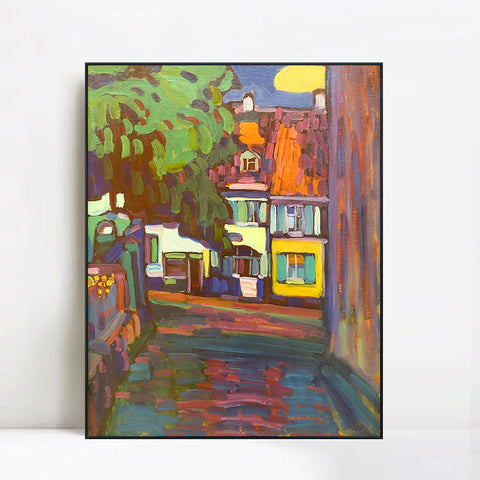 INVIN ART Framed Canvas Giclee Print Murnau,Houses in the Obermarkt by Wassily Kandinsky Wall Art Living Room Home Office Decorations