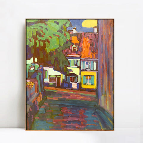 INVIN ART Framed Canvas Giclee Print Murnau,Houses in the Obermarkt by Wassily Kandinsky Wall Art Living Room Home Office Decorations