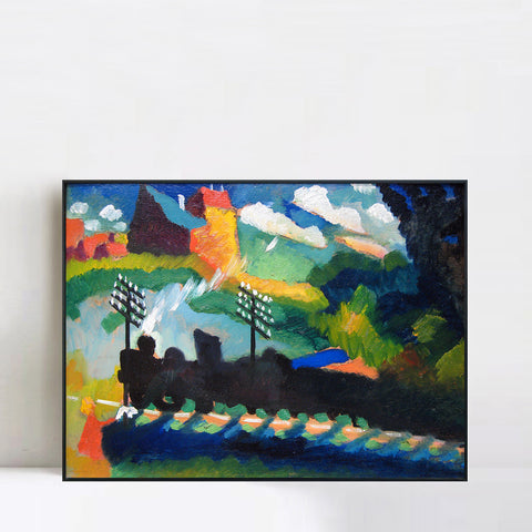 INVIN ART Framed Canvas Giclee Print Railroad at Murnau by Wassily Kandinsky Wall Art Living Room Home Office Decorations