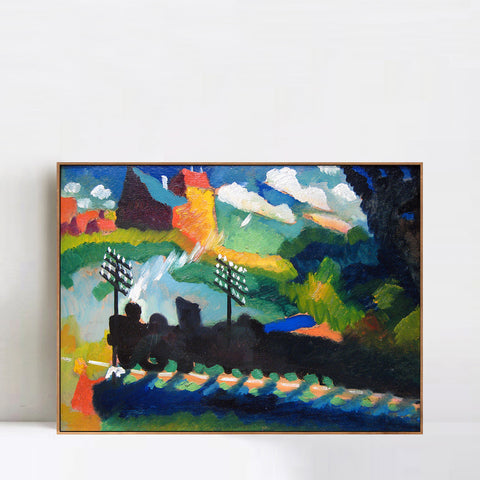INVIN ART Framed Canvas Giclee Print Railroad at Murnau by Wassily Kandinsky Wall Art Living Room Home Office Decorations