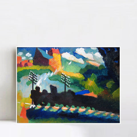 INVIN ART Framed Canvas Giclee Print Railroad at Murnau by Wassily Kandinsky Wall Art Living Room Home Office Decorations