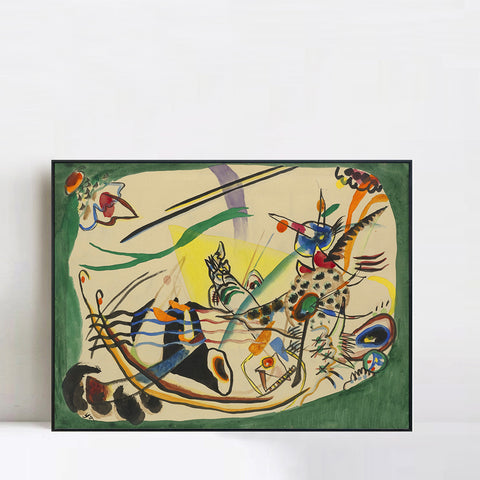 INVIN ART Framed Canvas Giclee Print WK040 ENTWURF ZU GRUNER RAND' (STUDY FOR  GREEN BORDER) by Wassily Kandinsky Wall Art Living Room Home Office Decorations