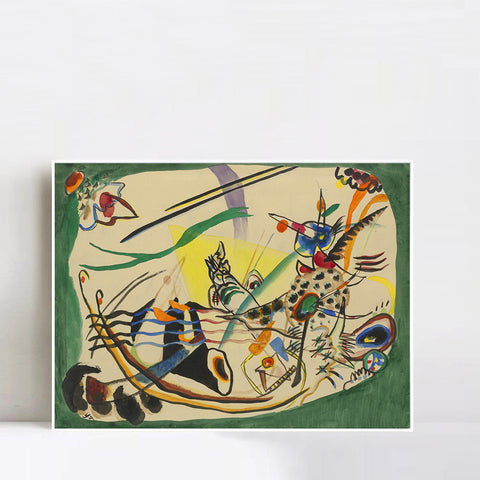 INVIN ART Framed Canvas Giclee Print WK040 ENTWURF ZU GRUNER RAND' (STUDY FOR  GREEN BORDER) by Wassily Kandinsky Wall Art Living Room Home Office Decorations