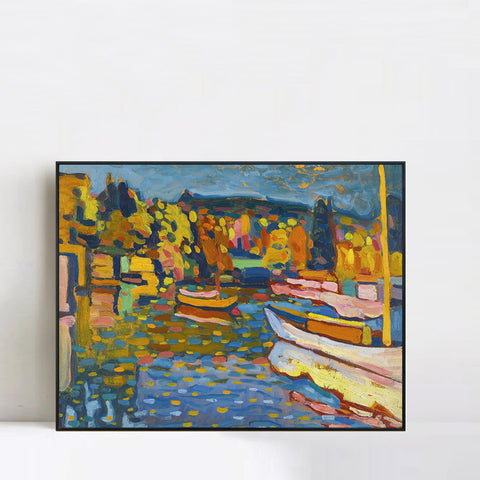 INVIN ART Framed Canvas Giclee Print STUDY FOR AUTUMN LANDSCAPE WITH BOATS by Wassily Kandinsky Wall Art Living Room Home Office Decorations