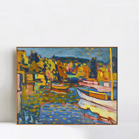 INVIN ART Framed Canvas Giclee Print STUDY FOR AUTUMN LANDSCAPE WITH BOATS by Wassily Kandinsky Wall Art Living Room Home Office Decorations