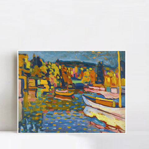 INVIN ART Framed Canvas Giclee Print STUDY FOR AUTUMN LANDSCAPE WITH BOATS by Wassily Kandinsky Wall Art Living Room Home Office Decorations
