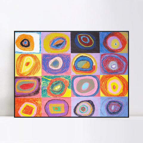 INVIN ART Framed Canvas Giclee Print Squares with Concentric Circles#2 by Wassily Kandinsky Wall Art Living Room Home Office Decorations
