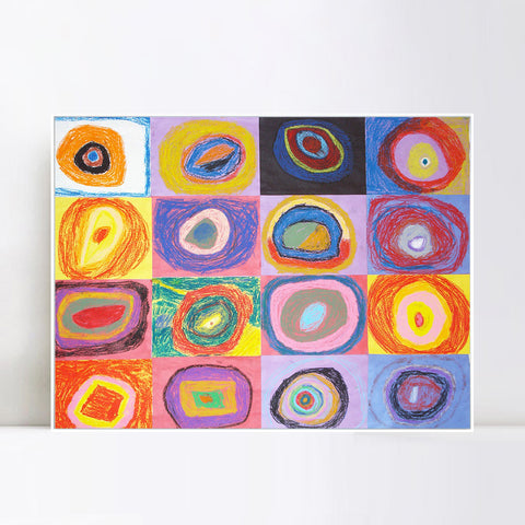 INVIN ART Framed Canvas Giclee Print Squares with Concentric Circles#2 by Wassily Kandinsky Wall Art Living Room Home Office Decorations