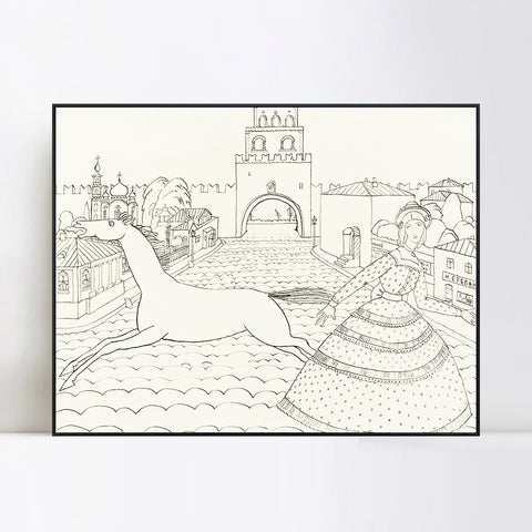 INVIN ART Framed Canvas Giclee Print ZEICHNUNG 'MIT GR??NER DAME' (DRAWING FOR 'WITH GREEN LADY') by Wassily Kandinsky Wall Art Living Room Home Office Decorations