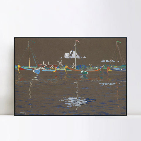 INVIN ART Framed Canvas Giclee Print DIE SCHIFFE (HOLLAND) (THE SHIPS (HOLLAND)) by Wassily Kandinsky Wall Art Living Room Home Office Decorations